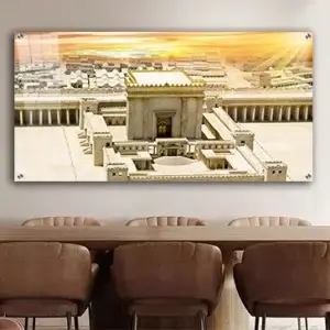 3019 - תמונה של בית המקדש בשקיעה על זכוכית או קנבס