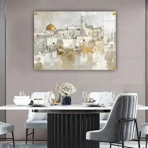 2032 - ציור אמנותי של חומות ירושלים עם נגיעות זהב על קנבס או זכוכית