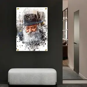 237 - ציור גרפיטי צבעוני של הרבי מליובאוויטש על קנבס או זכוכית