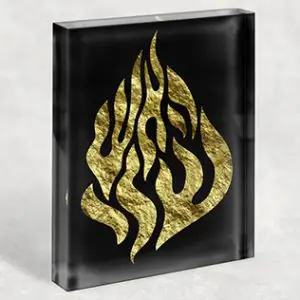 2694 – תמונה של האש שלי בזהב על בלוק זכוכית אקרילי