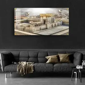 3060 - תמונה מעוצבת של בית המקדש עם יונות שלום על קנבס או זכוכית מחוסמת