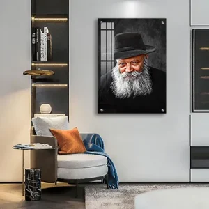 322 -  ציור ריאליסטי של הרבי מלובביץ' על קנבס או זכוכית מחוסמת