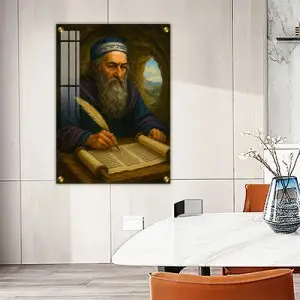 5419 - ציור של רבי שמעון בר יוחאי במערה על קנבס או זכוכית