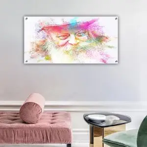 584 - ציור גרפיטי צבעוני של הרבי מליובאוויטש על זכוכית או קנבס