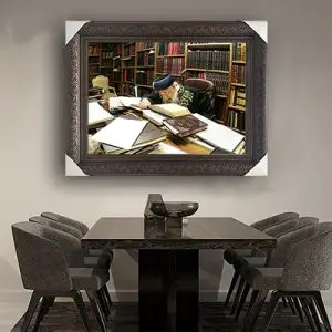 1571 - תמונה של הרב עובדיה יוסף יושב בחדר ולומד תורה להדפסה על קנבס או זכוכית