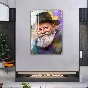 921 - ציור פופ ארט של הרבי מליובאוויטש מחייך על קנבס או זכוכית